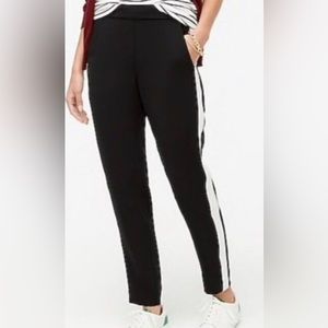 J Crew Jamie Black with White Stripe Pull On Elastic Tuxedo Style Pants Size 4